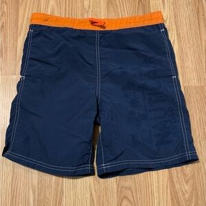 Nautica Navy & Orange Swim Shorts w/back pockets -Youth Small (8-10) -100% poly